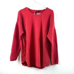 FOIL 100% Merino Wool Pullover Red Ribbed Comfy Holiday Women Long Sleeve Size M